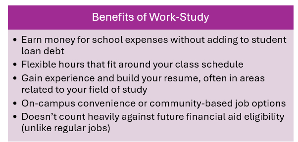 Text box explaining the benefits of Work-Study Financial Aid.