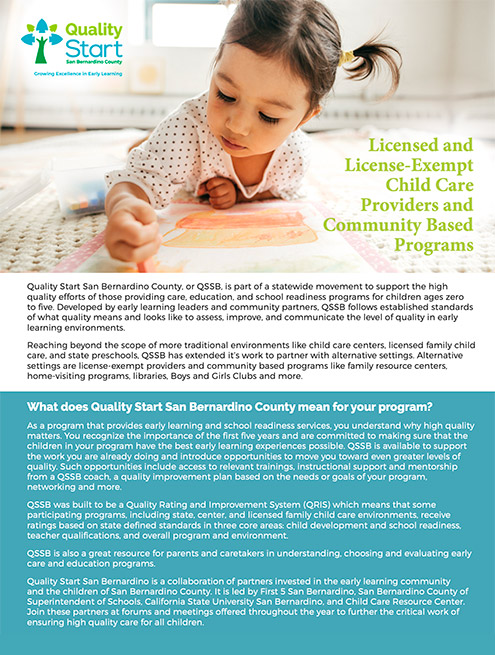 Flyer for Licensed and License-Exempt Child Care Providers and Community Based Programs